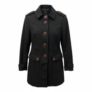 Via Wool Blend Military Peacoat Black Tortoiseshell Buttons Women XS 2